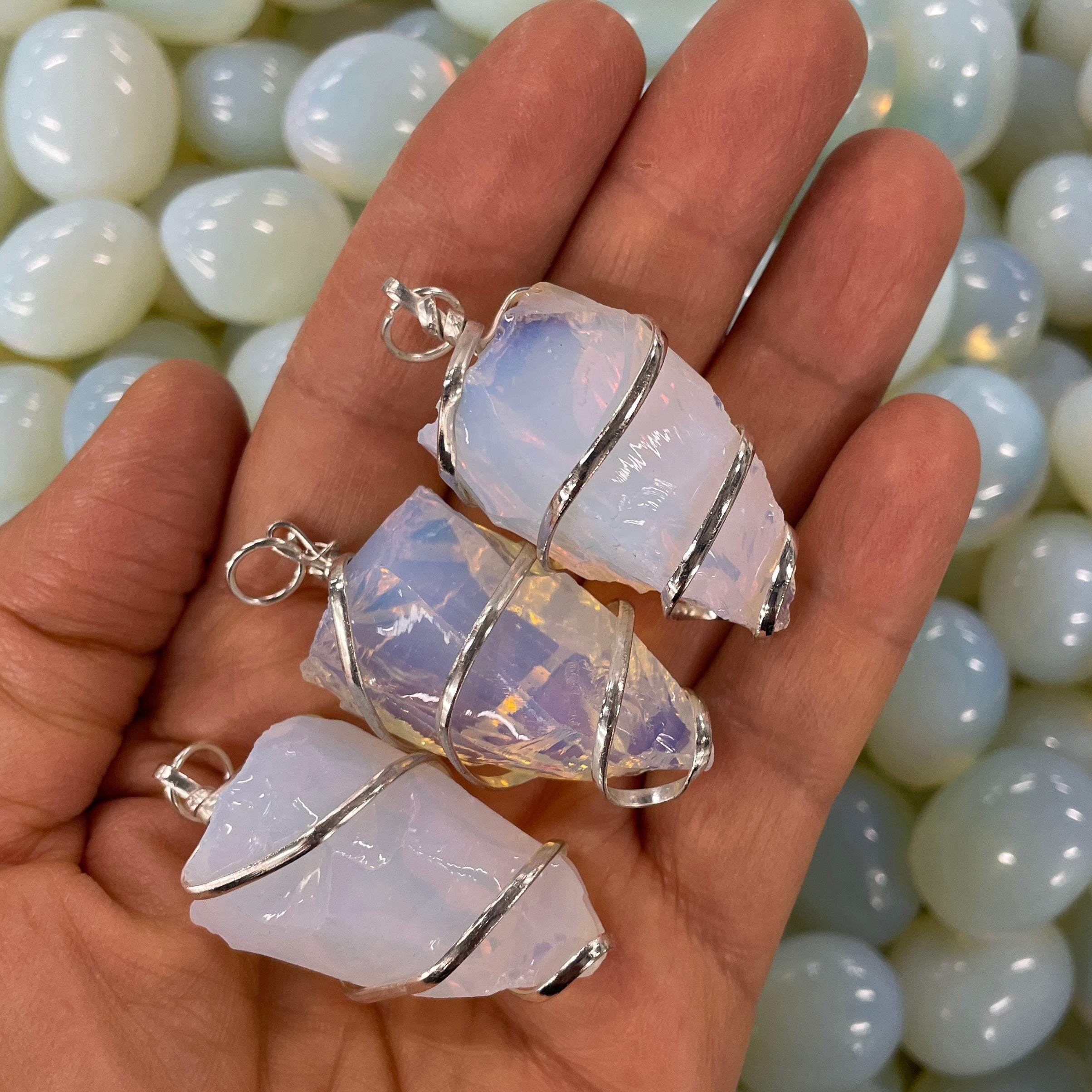 Wire Wrapped Rough Pendant - Opalite Wire Wrapped Rough Pendant - Opalite